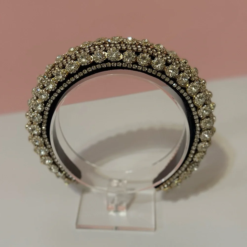 White Rhinestone Black Velvet Headband - Picture 4 of 7